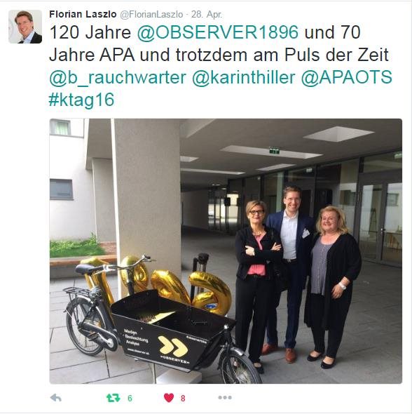 »OBSERVER« Geschäftsführer Florian Laszlo gemeinsam mit Barbara Rauchwarter, Unternehmenssprecherin&Leiterin Marketing & Kommunikation der APA, und Karin Thiller, Geschäftsführerin der APA OTS.